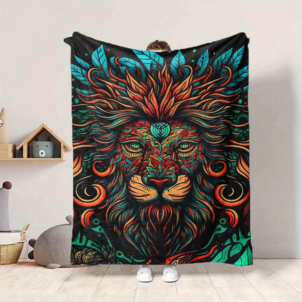 1PC Lion Headgear Print Blanket, Soft Throw Blanket - Warm & Cozy for Couch, Bed, Office, and Travel yy250912211