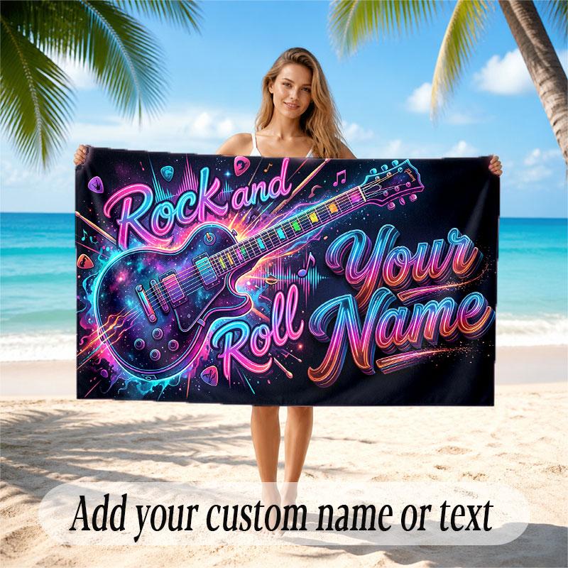 Music General Theme Beach Towel Personalized Custom Name & Text Soft Quick Dry Beach Towel for Swimming Travel