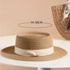 2026 New Women's French Style Flat Top Straw Hat Summer Seaside Beach UV Protection Woven Sun Hat Fedora
