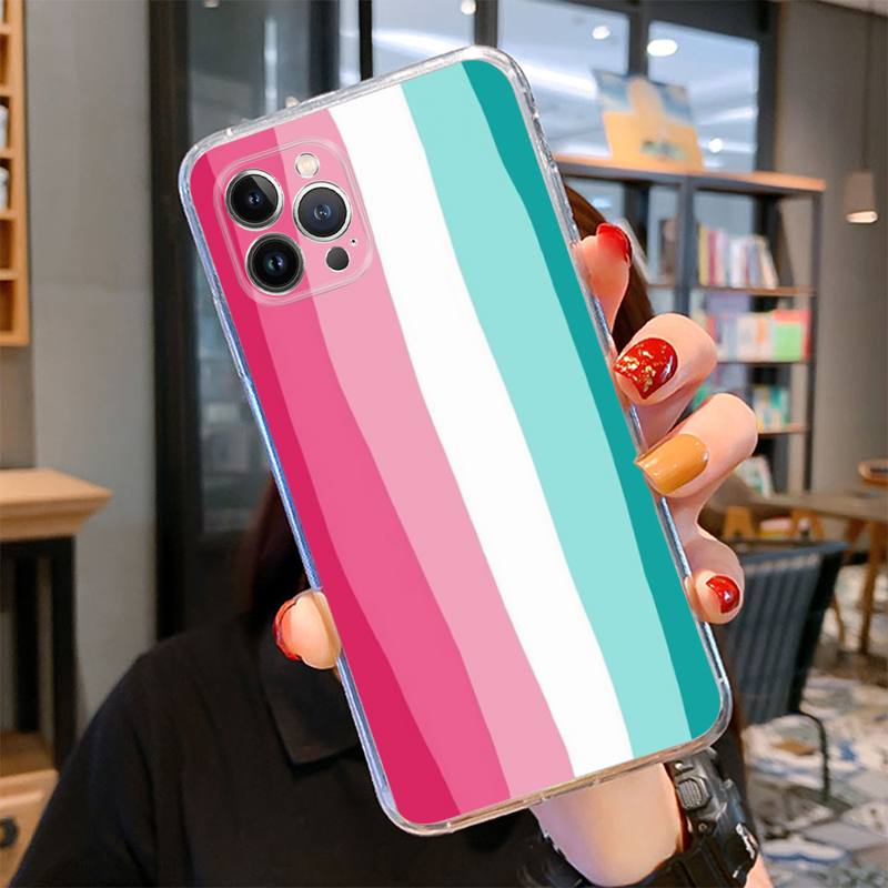 Colorful Rainbow Stripe Phone Case For iPhone 14 13 12 11 Pro Max XS X XR SE 2020 6 7 8 Plus Mini Transparent Shell