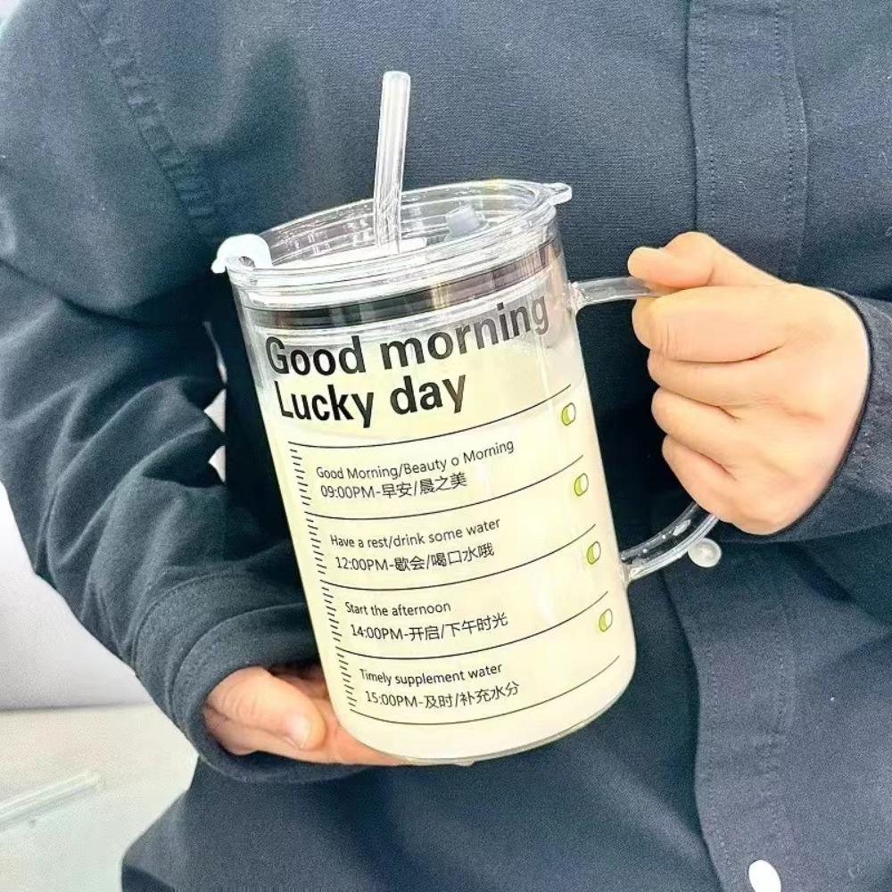 With Lid Scale Water Cup 1000ml Large Capacity Breakfast Cup Gift Straw Glass Cup Home Office
