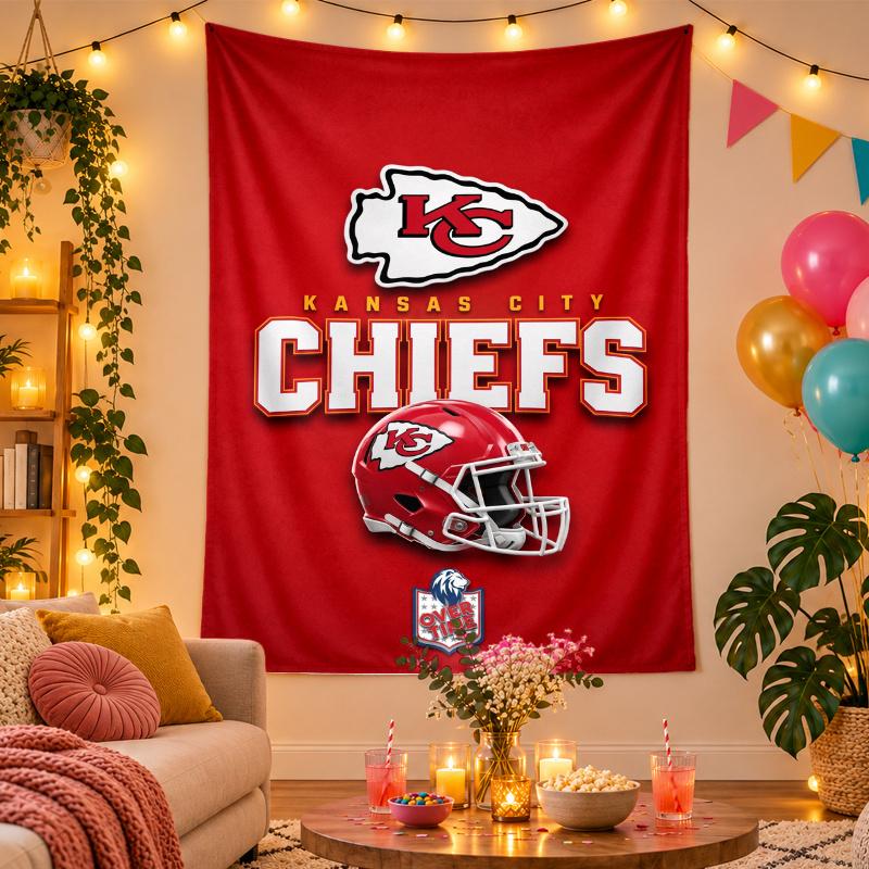 Polyester Wandteppich mit Kansas City Chiefs Design, Dekorative Hängedeko für Schlafzimmer Wohnzimmer Studentenwohnheim
