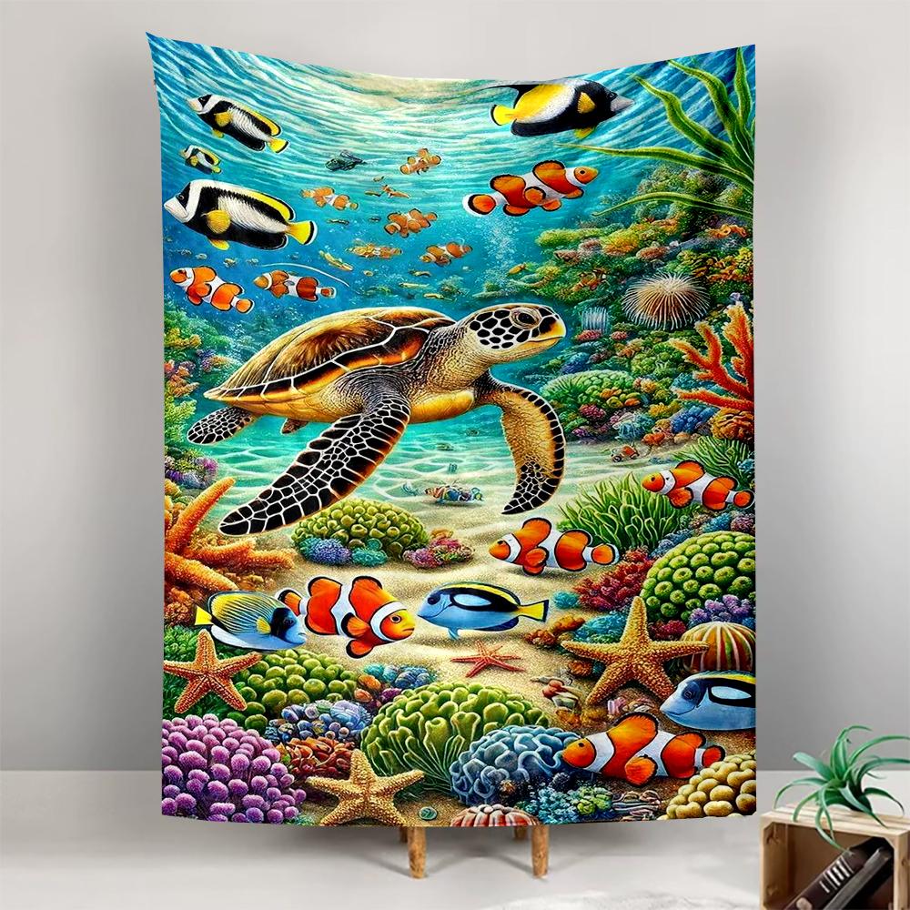 Sea Turtle and Coral Reef Design Patterned Tapestry for Bedroom and Living Room Home Decor