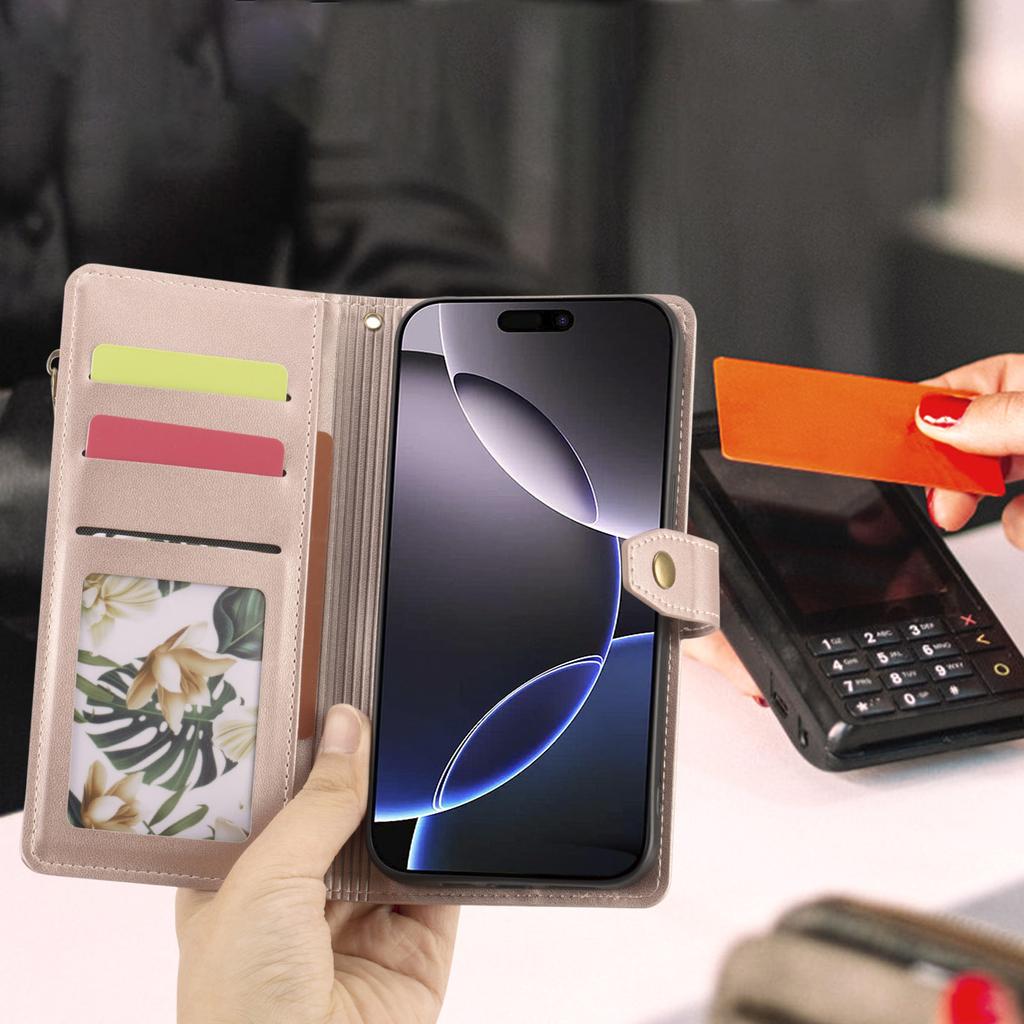 Fashion Retro Mobile Phone Protective Case Is Suitable for Apple 17promax Embroidered Zipper Card Slot Mobile Phone Case.