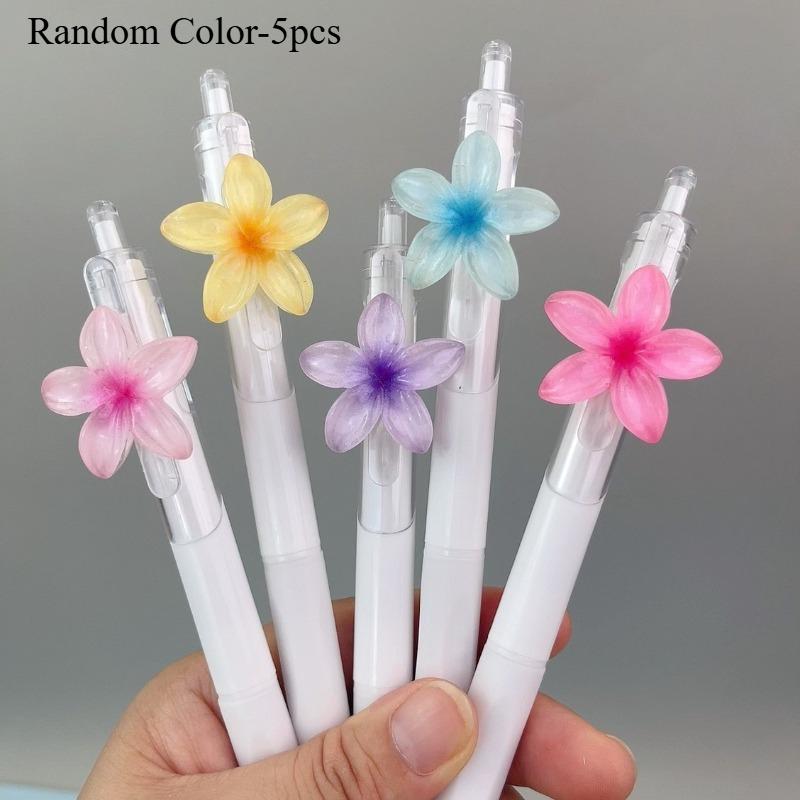5pcs 0.5mm Black Ink Ballpoint Pen Set Cute Floral Quick-Dry Writing Pens Stationery Collection Gel Pens Office Accessories