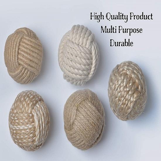 5 Pcs 6.35 Cm, Rustic Nautical Decorative Spherical Natural Jute Rope, Cotton Ball, Vase Tray Bowl Filler, Home Table Top Décor