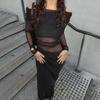 2025 Spring/Summer Women's One-Shoulder Mesh Patchwork Bodycon Dress
