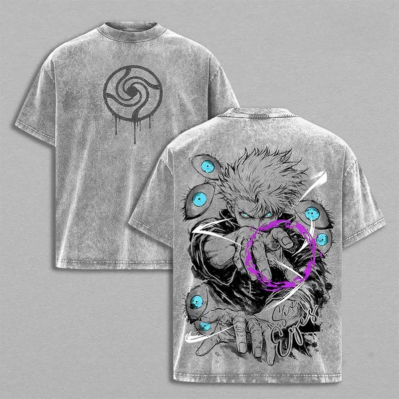 Gojo Satoru Print T-shirt Anime Jujutsu Kaisen Clothing Men Women Oversized Tshirts Retro Washed T Shirt Harajuku Cotton Tops
