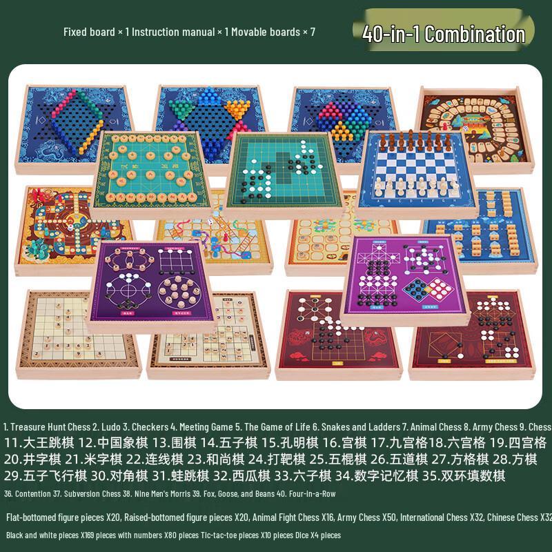 Brangdy 40-in-1 Wooden Educational Board Game Set