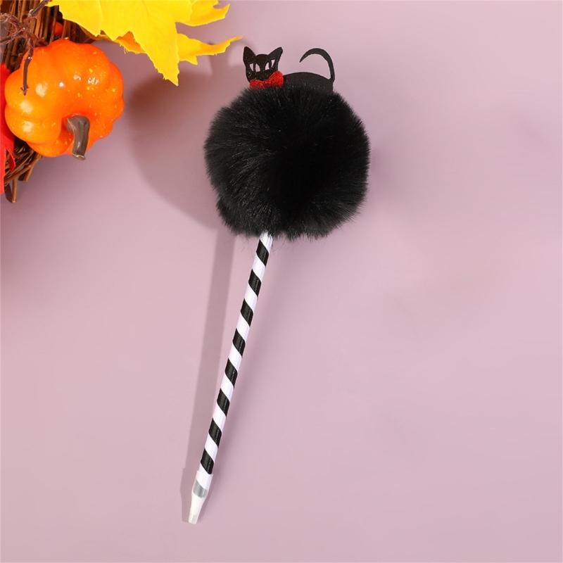 6 Pcs Halloween Pen Pumpkin Ballpoint Pen Smooth Writing Pen 0.7mm Oil Pen Pompoms Ballpoint Pen School Office Supplies