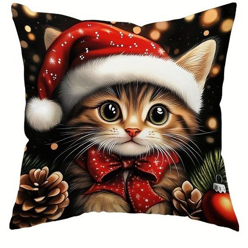 

Рождественские наволочки с котами: Очаровательные котята в шапках Санты для праздничного декора! Наволочка для диванной подушки Новогоднее украшение для дома 16x16Inch