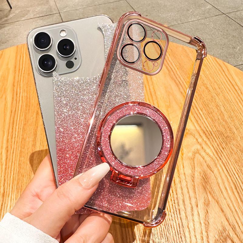 Glitter Mirror Magnetic Stand Phone Case for iPhone 17 Air 16 15 14 13 12 11 Pro Max 15 16 Plus Samsung S25 S24 23 S22 S21 Ultra Plus FE A17 A56 A36