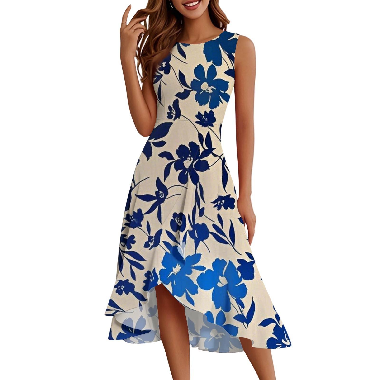 

Женские модные повседневные платья-платья без рукавов с застежкой-молнией и круглым вырезом с оборками M синий