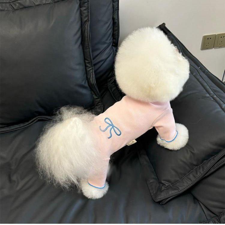 Pet Autumn Winter Velvet Embroidered Bow Four Legged Belly Wrap Teddy Belly Protection Home Clothing Pajamas Puppy Clothes