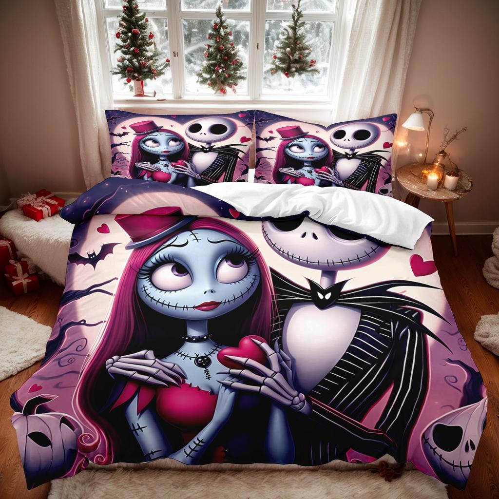 Halloween Nightmare Christmas Bedding Set Jack And Sally Duvet Cover Set Comforter Bedding Sets Bed Set Home Decor Bedding Set