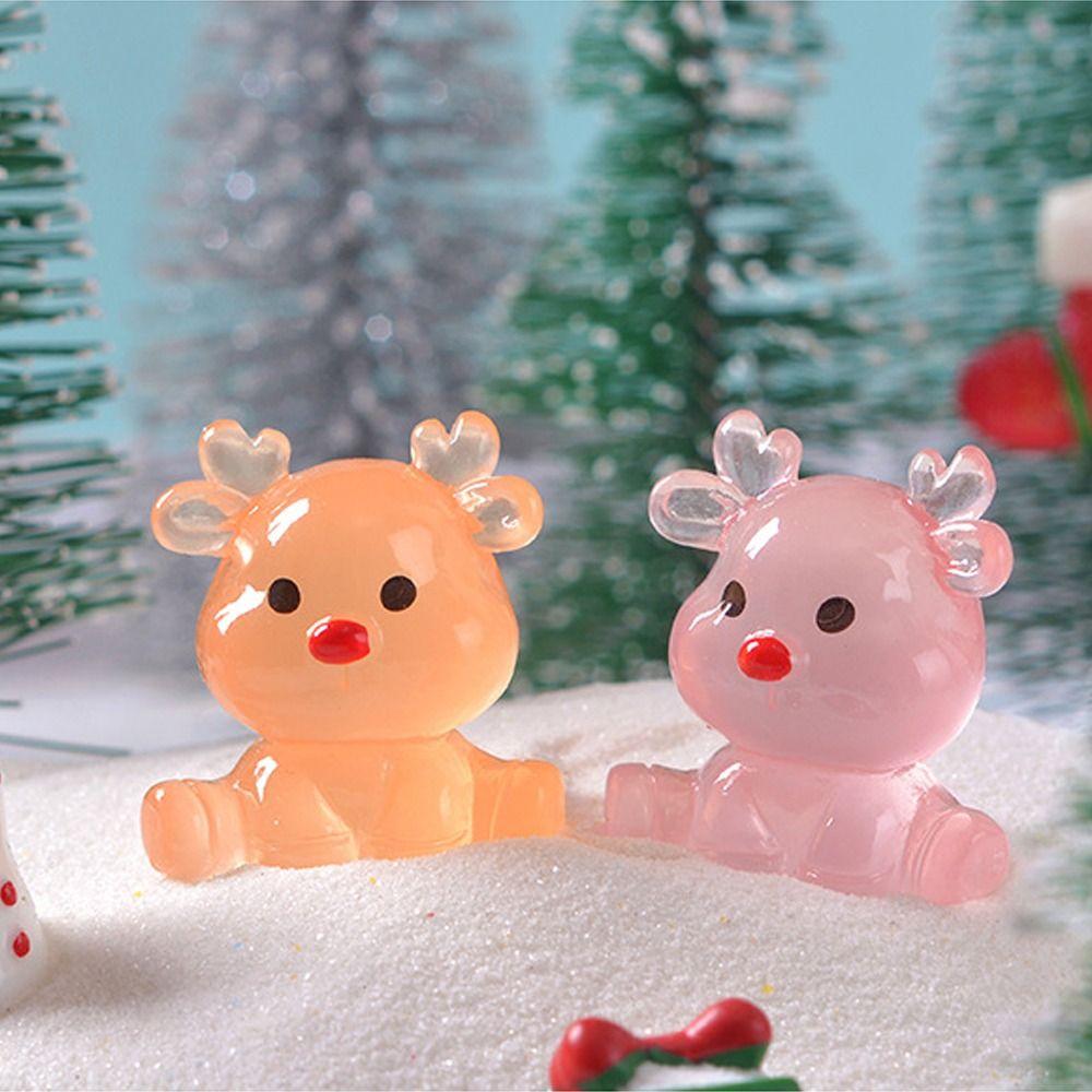 Mini Elk Miniature Figurines Cartoon Deer Statue Christmas Luminous Sitting Elk  Home Car Decor