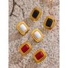 Yhpup Natural Stone Red White Black Rectangle Fashion Stud Earrings Trending Versatile Golden Charm France Jewelry for Women