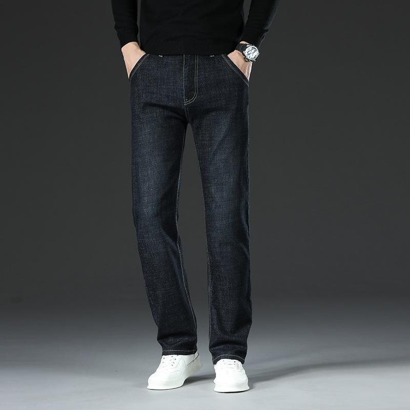 

Осенние и зимние толстые джинсы мужские облегающие, маленькие, прямые, новые мужские брюки, деловые, повседневные, длинные мужские брюки, модный бренд 40