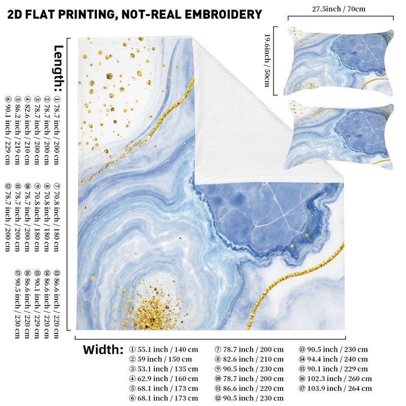 3-Piece Bedding Pillowcase Quilt Cover Set Blue And White Marble 2D Digital Printing Suitable For Bedroom Dormitory Decoration