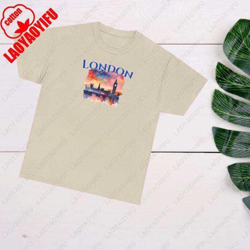 Lustiges London England T-Shirt London UK Reise Geschenk London Vereinigtes Königreich Souvenir Unisex Damen Baumwolle Kurzarm T-Shirts Atmungsaktiv