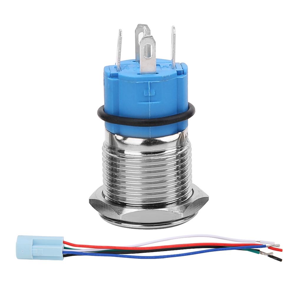 16mm 12V Waterproof Car LED Light Latching Self Locking Push Button Switch With Plug (Blue)