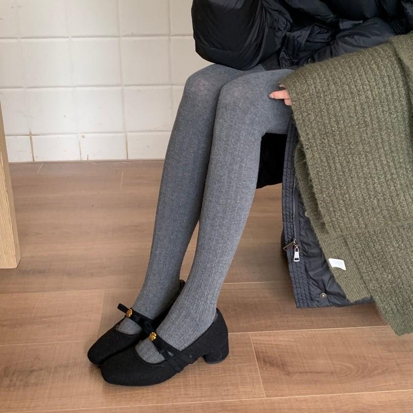 Gentle and small fragrant wind inner height increase velvet single shoes cotton shoes women's autumn and winter bow gray Mary Jane fluffy shoes sof