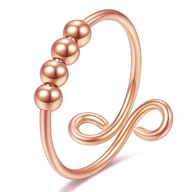 Fashion Anxiety Fidget Rings Adjustable Stainless Steel Tarnish Free Silver 18K Gold Color Rotatable Beads Women Jewelry
