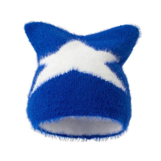 Women Hat Star Pattern Cat Ear Shape Thickened Warm Elastic Design Knitting Hat Outdoor Activities