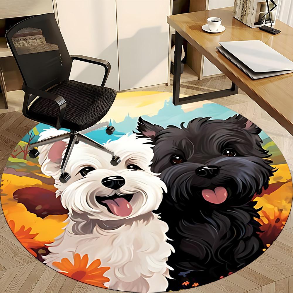 1PC Puppies Flowers Office Round Area Rug,  Mat Suitable ForOffice, Under Office Chairs Bedroom Living Room Home Decor, Room Deco
