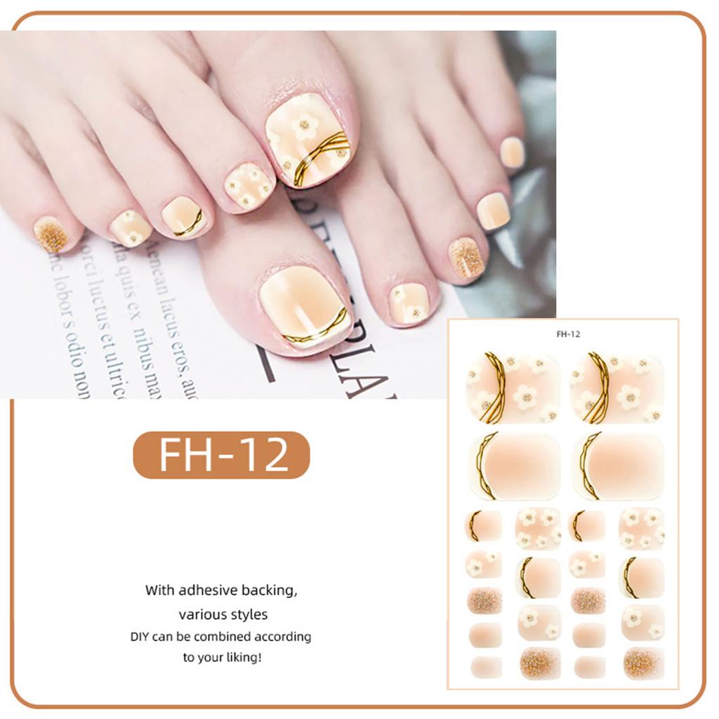22 Sheets DIY Foot Nail Stickers Full Toe Nail Wraps for Women Girl Stickers 3D Self-Adhesive Glitter Toe Nail Sticker