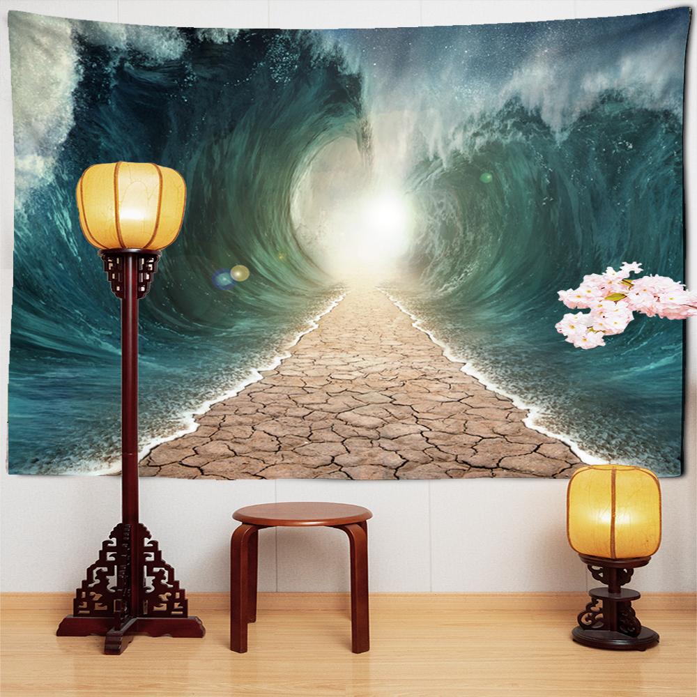 Wave Sunshine Tapiserie suspendată pe perete Peisaj natural Calea de plajă Cuvertură de pat cu artă pentru dormitor Boem Decor