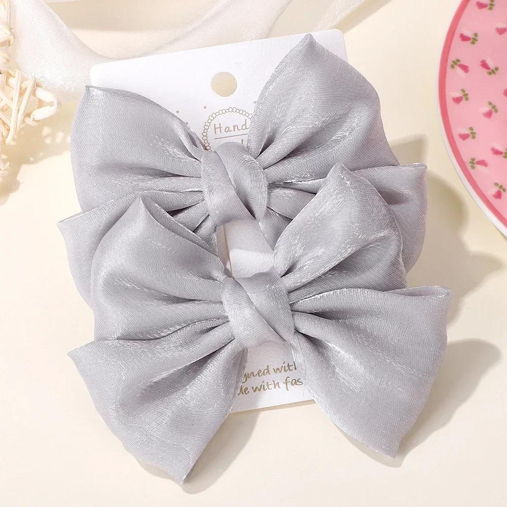 2pcs 4.3inch Girls Organza Bow Hair Clips Cute Baby Bowknot Hairpins Sweet Kids Barrettes Girls Princess Hair Accessories Gift
