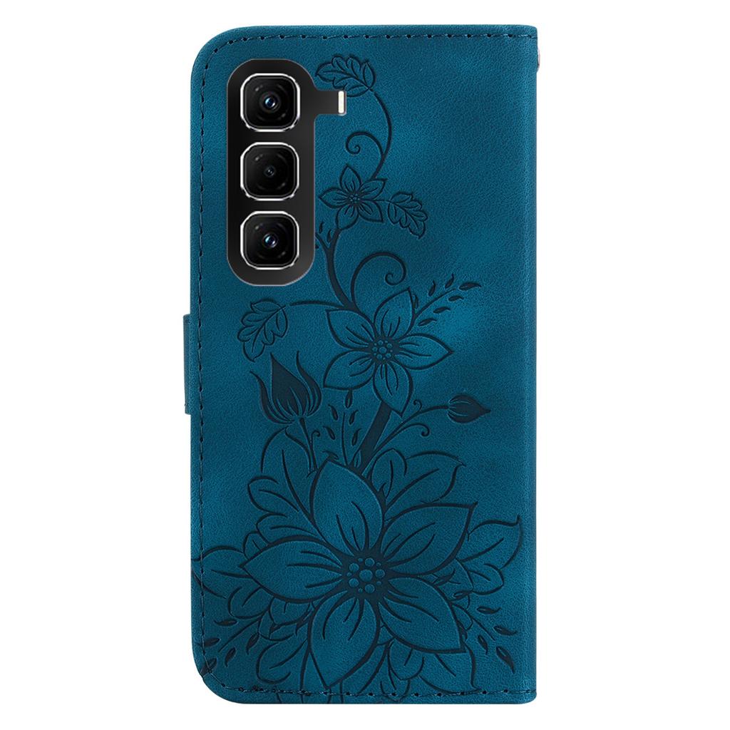 For Infinix Hot 50 Pro+ 4G Stand Case Lily Flower Imprint Leather Phone Cover with Wrist Strap