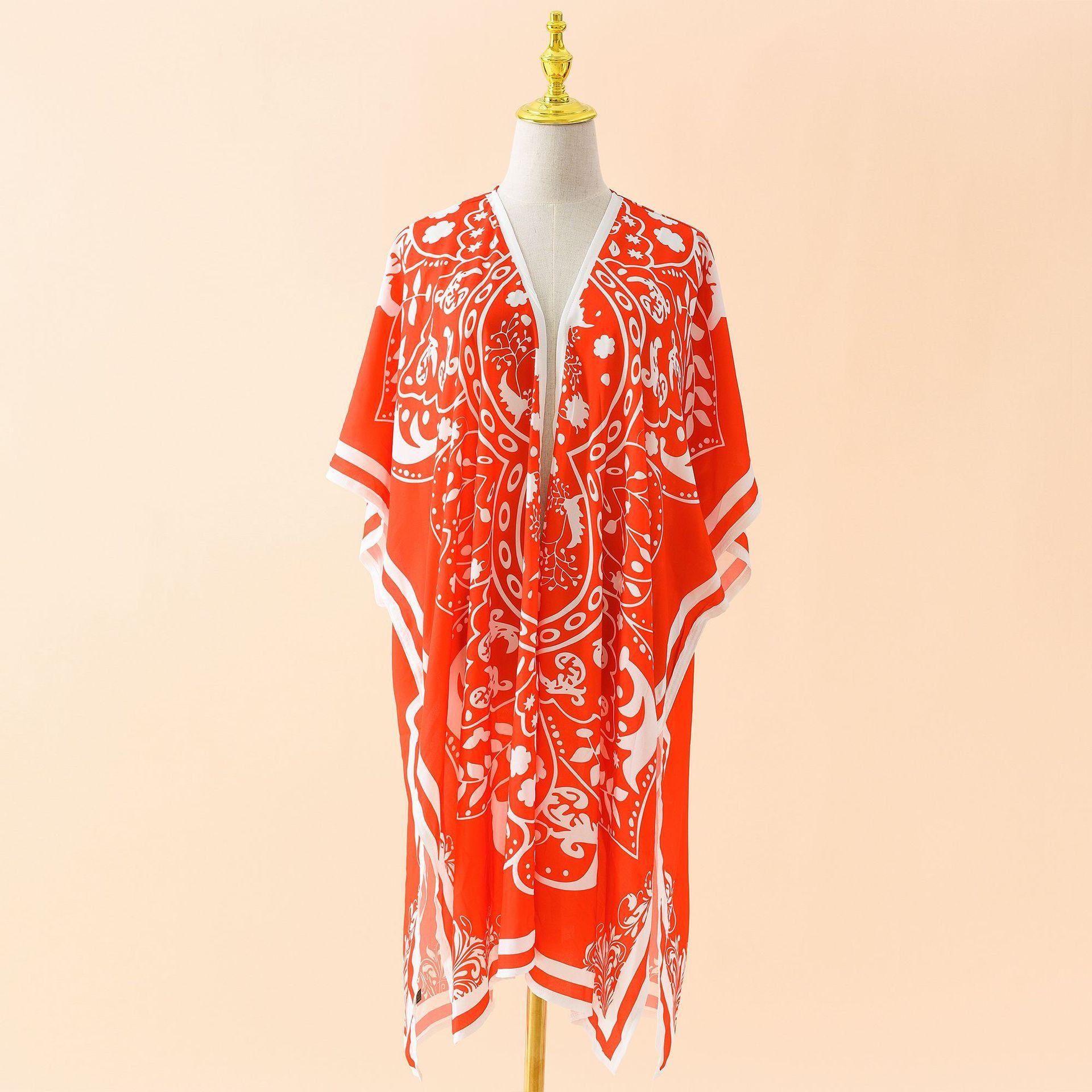 Этнический стиль весна-лето длинная шифоновая черная и красная двухцветная солнцезащитная блузка удобная высококачественная уникальная персонализированная одежда красный