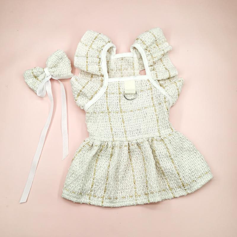 Pet Woolen Dress Bow Skirt Flower Dog Cat Clothing Cute Plaid Skirt Pet Supplies Dog Dresses for Small Dogs Puppy Clothes Skirt