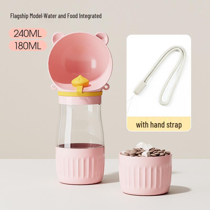 Portable Cute Bear Head Pet Water and Food Dispenser for Outdoor Travel