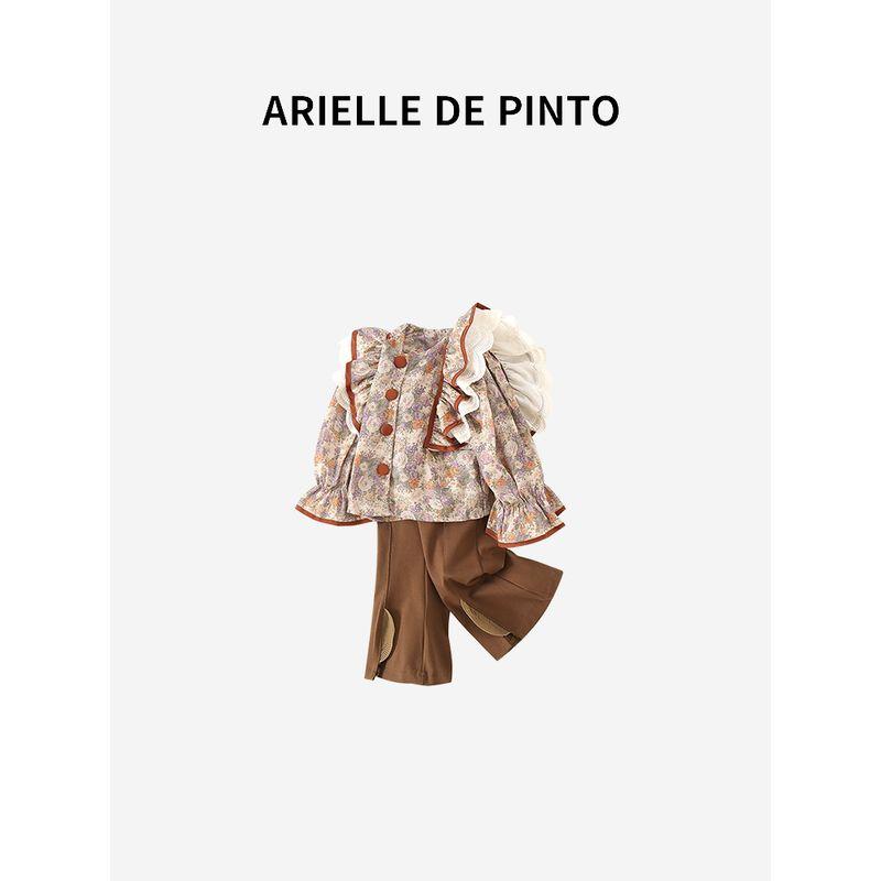 French Arielle De Pinto Girls' Suit Autumn New Style Sweet Lace Flared Pants Two-Piece Set for Girls