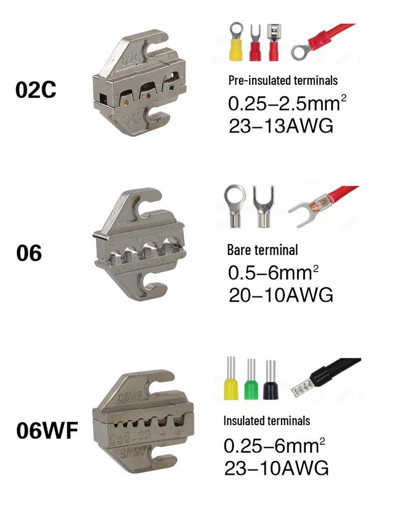 SN-58B Crimping Pliers Set for Pre-Insulated and Bare Terminals with Jaws 2546B/06WF/03H/06/02C