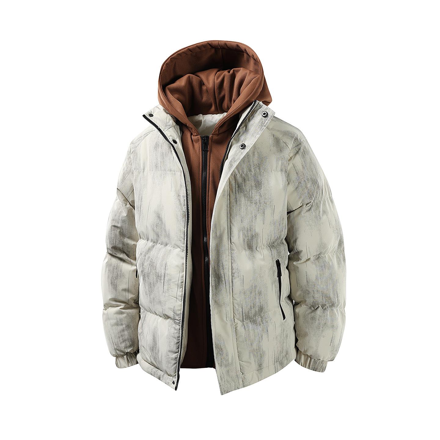 

Зимова бавовняна куртка чоловіча, імітація двійки, з капюшоном, повсякденна тепла бавовняна куртка XXXL бежевий