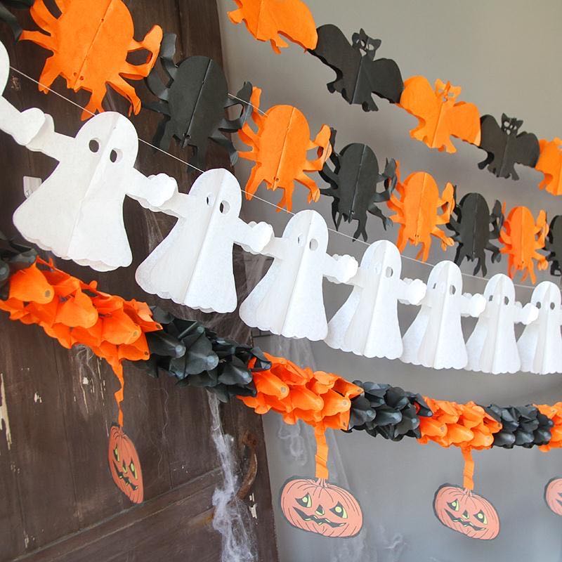 1-20PCS 3M Halloween Hanging Garland Bunting Bat Vampire Pumpkin Ghost Spider Paper Banner Happy Party Home Decorations