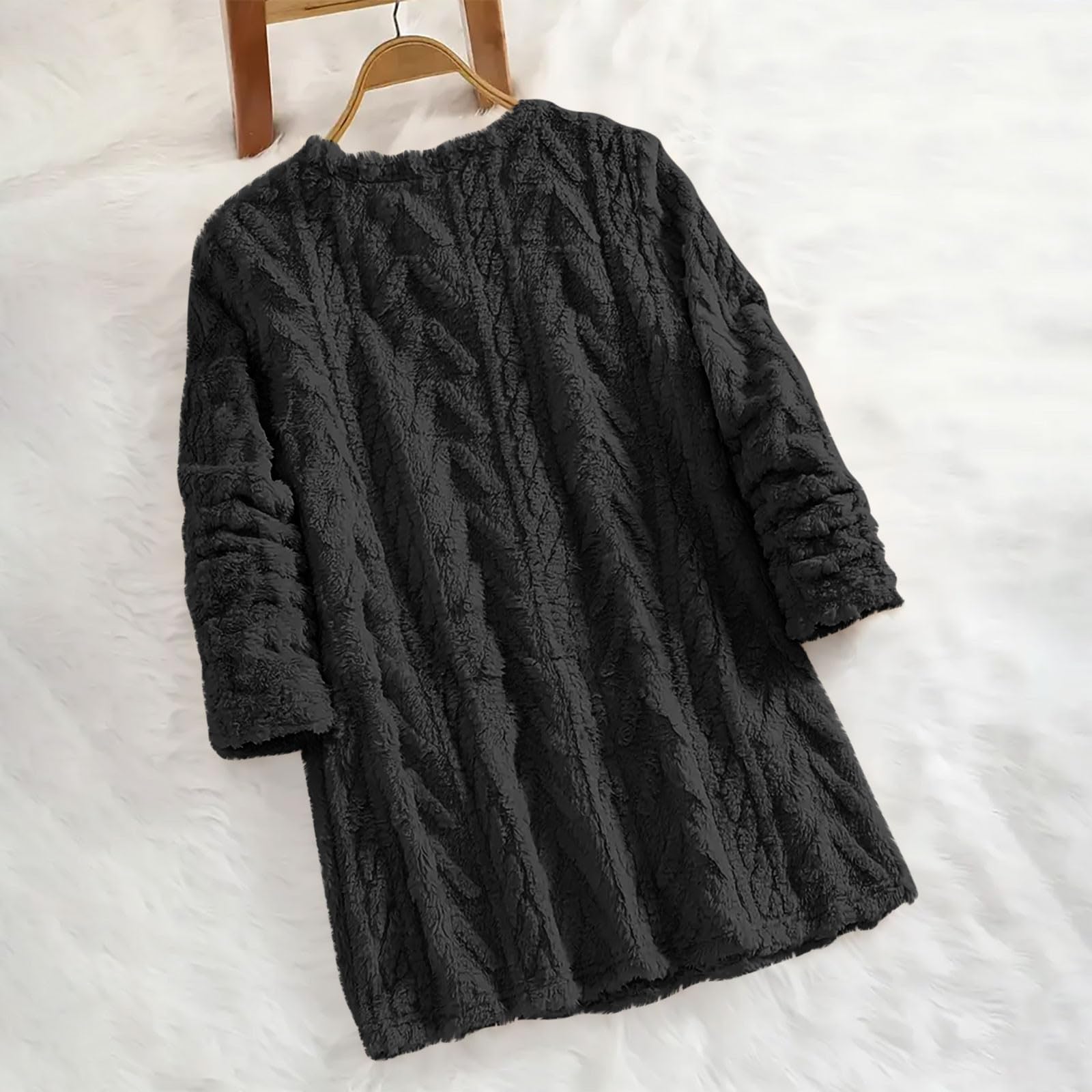 

Women s Fashionable Solid Color Round Neck Long Sleeved Pocket Pullover Top XL чёрный