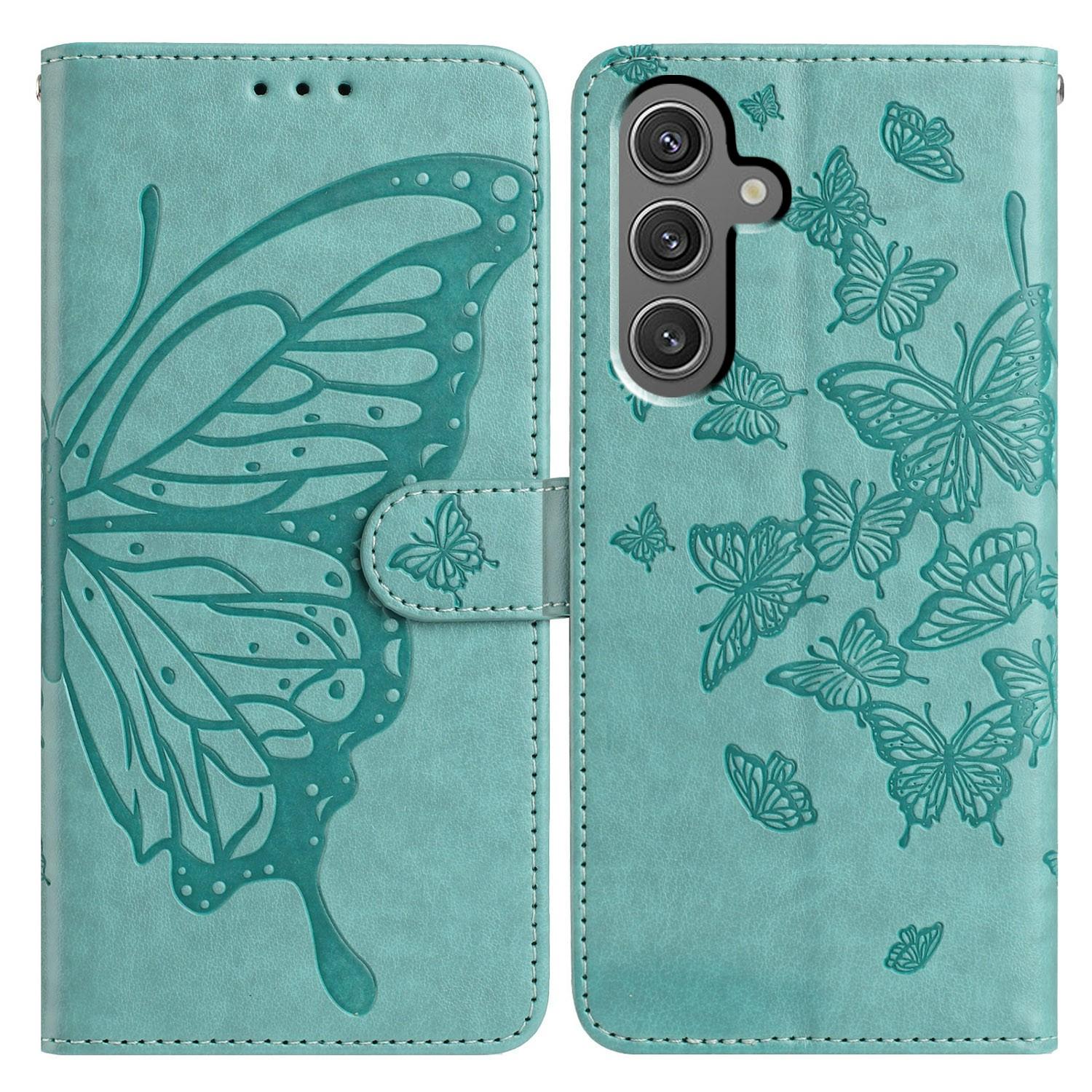 

For Samsung Galaxy A05s 4G Case Butterfly Imprinted Wallet Stand PU Leather Flip Phone Cover with Strap Green