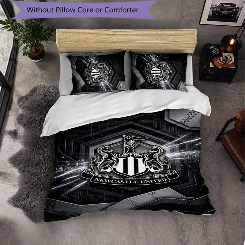 Newcastle United Football 3 Piece Bedding Set Soft Duvet Cover Set with Pillowcases Printed Bedroom Decor Set for Home