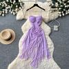 French Purple Suspender Sleeveless Dress Women's Summer Three-dimensional Flower Waist Thin Irregular Holiday Dress