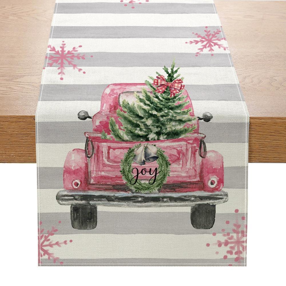 Festive Table Runner Christmas Decoration Polyester Dining Mat Creative Print Small Table Cover