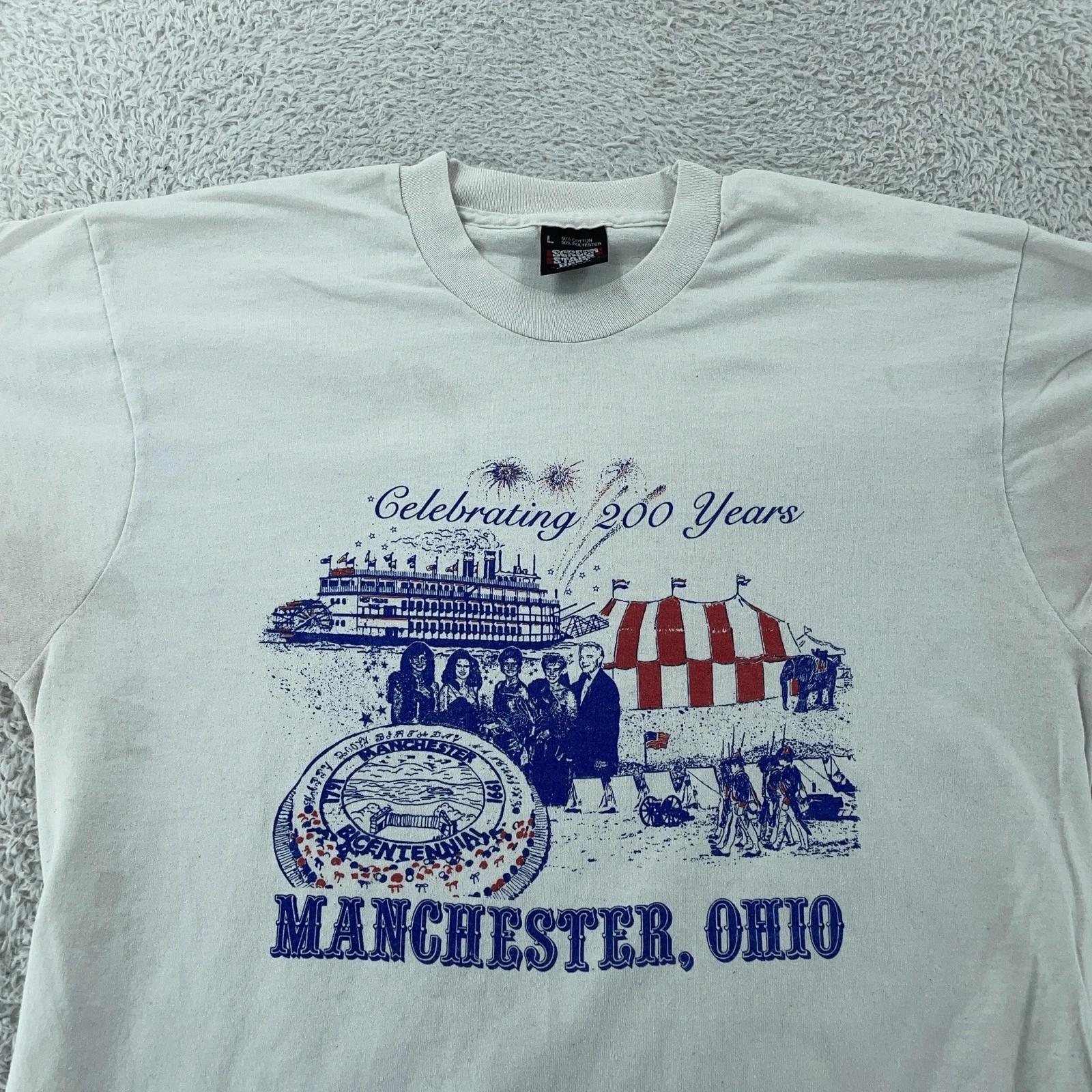 

Vintage Manchester Ohio T-Shirt Mens Medium Bicentennial 200 Years City USA 90s L