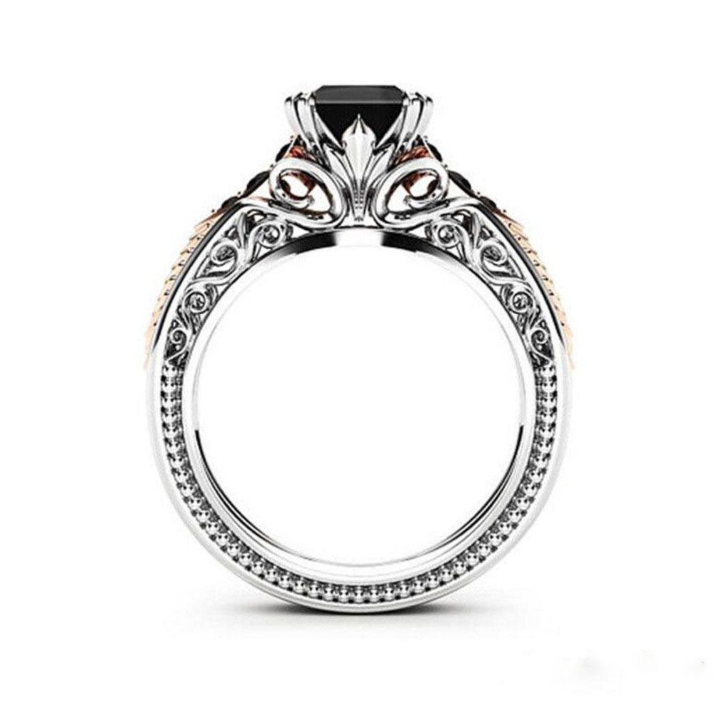 925 Sterling Silver Rose Gold Plated Square Black Inlaid Zircon Ring for Women's Fashion Jewelry Engagement Ring Gift 2025