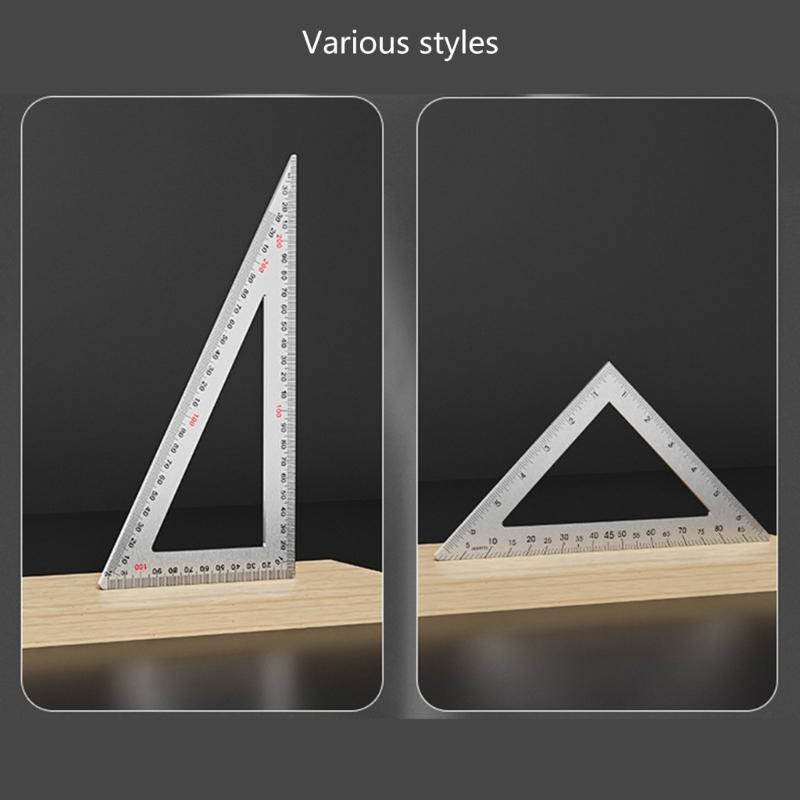 Stainless Steel Triangular Ruler Drawing Triangle Double Side Scale and 2mm Thickness for Woodworking Measuring