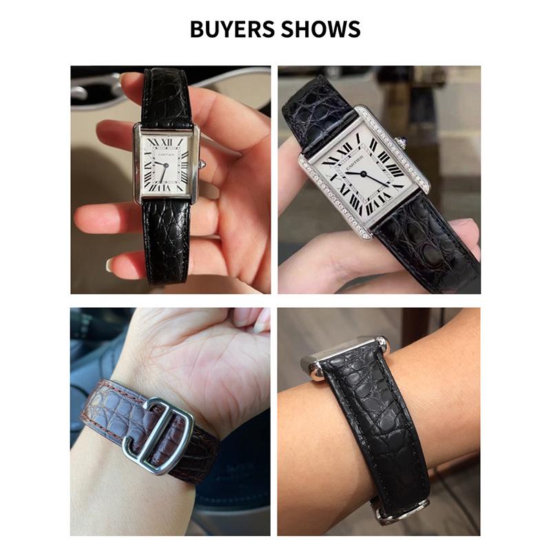 Waterproof Sweatproof Dainty Genuine Leather Watch Strap for Cartier Tank Solo Series Crocodile Watchband 17 22 25mm Balck Brown