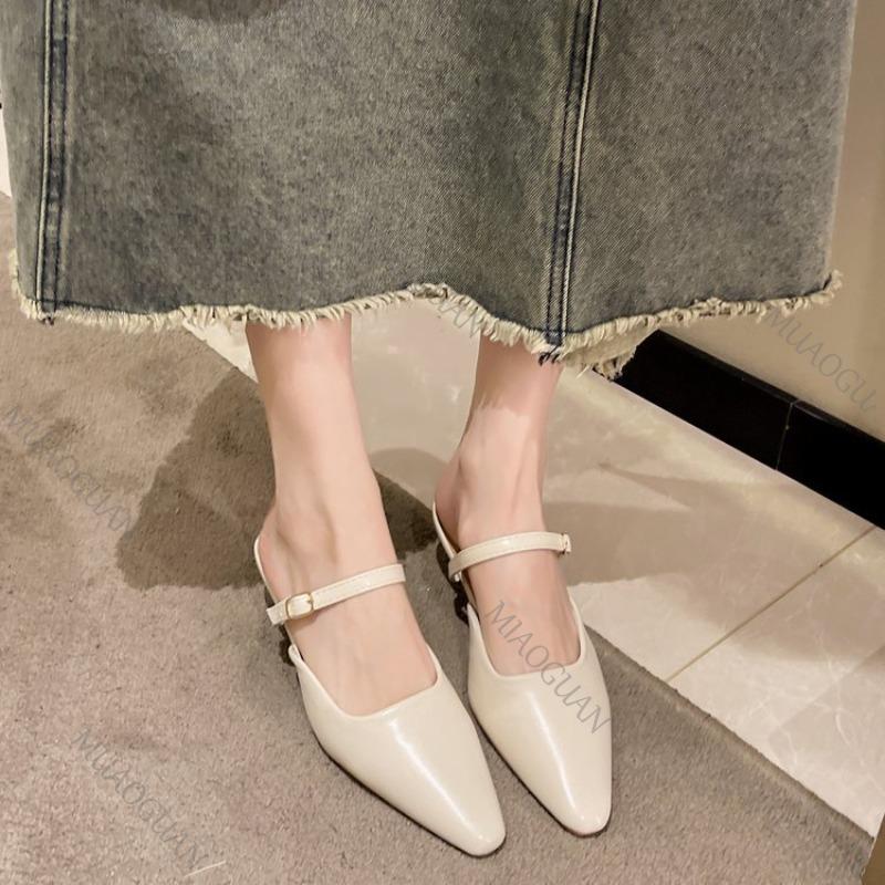 Fashion 2025 Spring Summer New Baotou Half Slippers High-heeled Shoes Fashion Shallow Mouth Elegant Mules Solid Color Slipper Sandals
